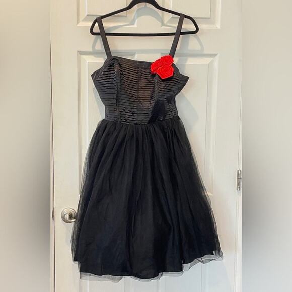 UNIQUE VINTAGE Black Satin and Tulle Black Swing Dress 1950s Sz 3X#11 - Picture 5 of 9